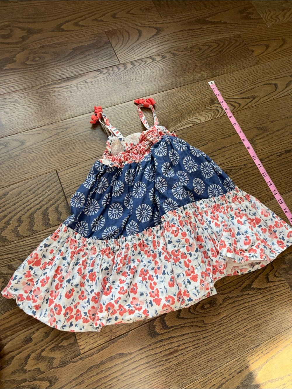 Tommy Bahama Girls Navy, White & Coral Floral Tiered Sundress